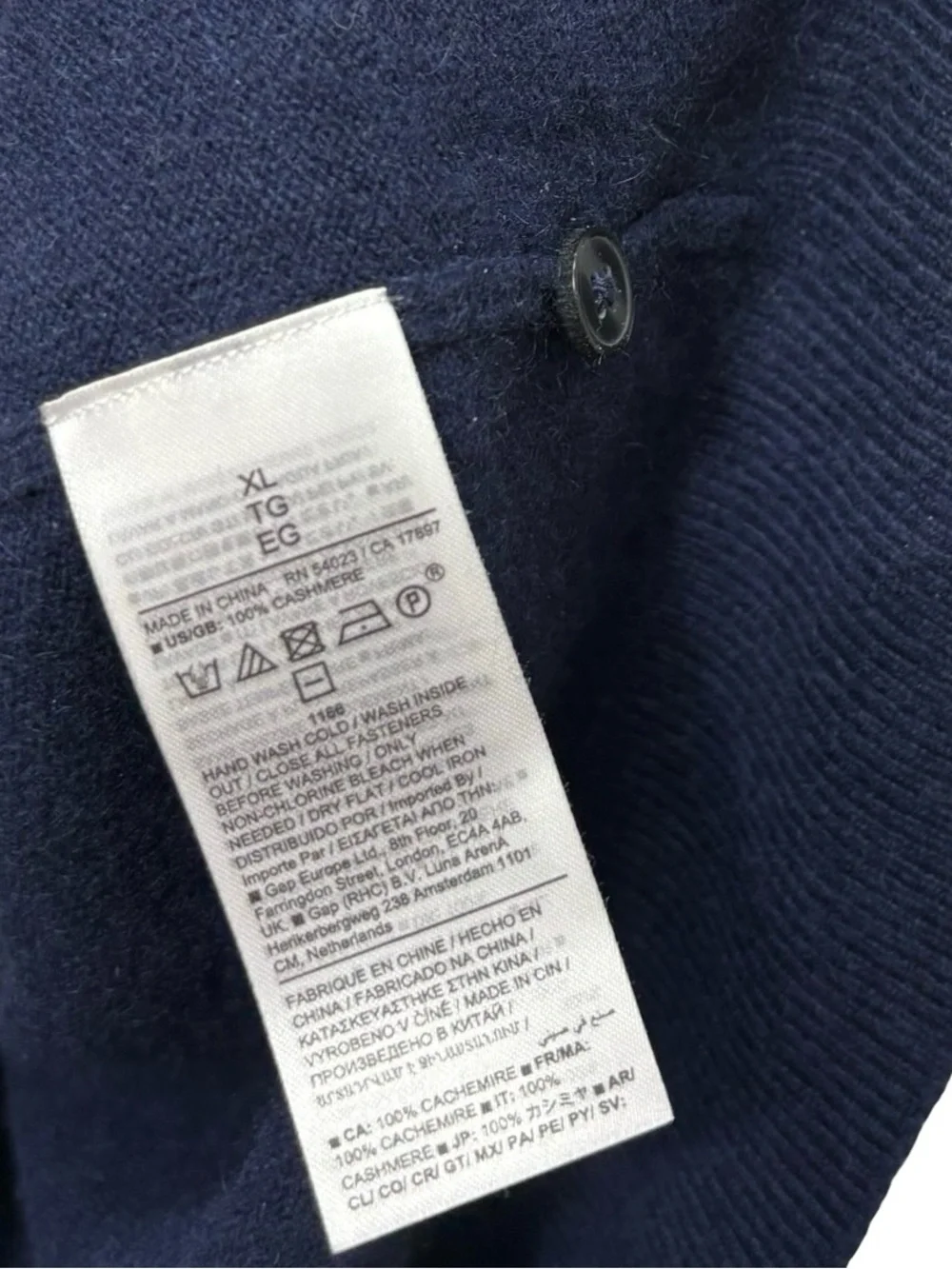 Banana Republic dark navy blue long-sleeve knit polo sweater 100% Cashmere Sz XL